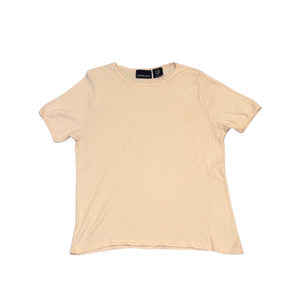 Vintage Y2K Pointelle Pastel Pink Cotton Tee Size L Cottage Coastal Grandma